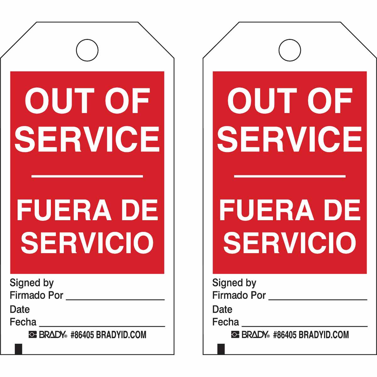 Bilingual Accident Prevention Tags - OUT OF SERVICE