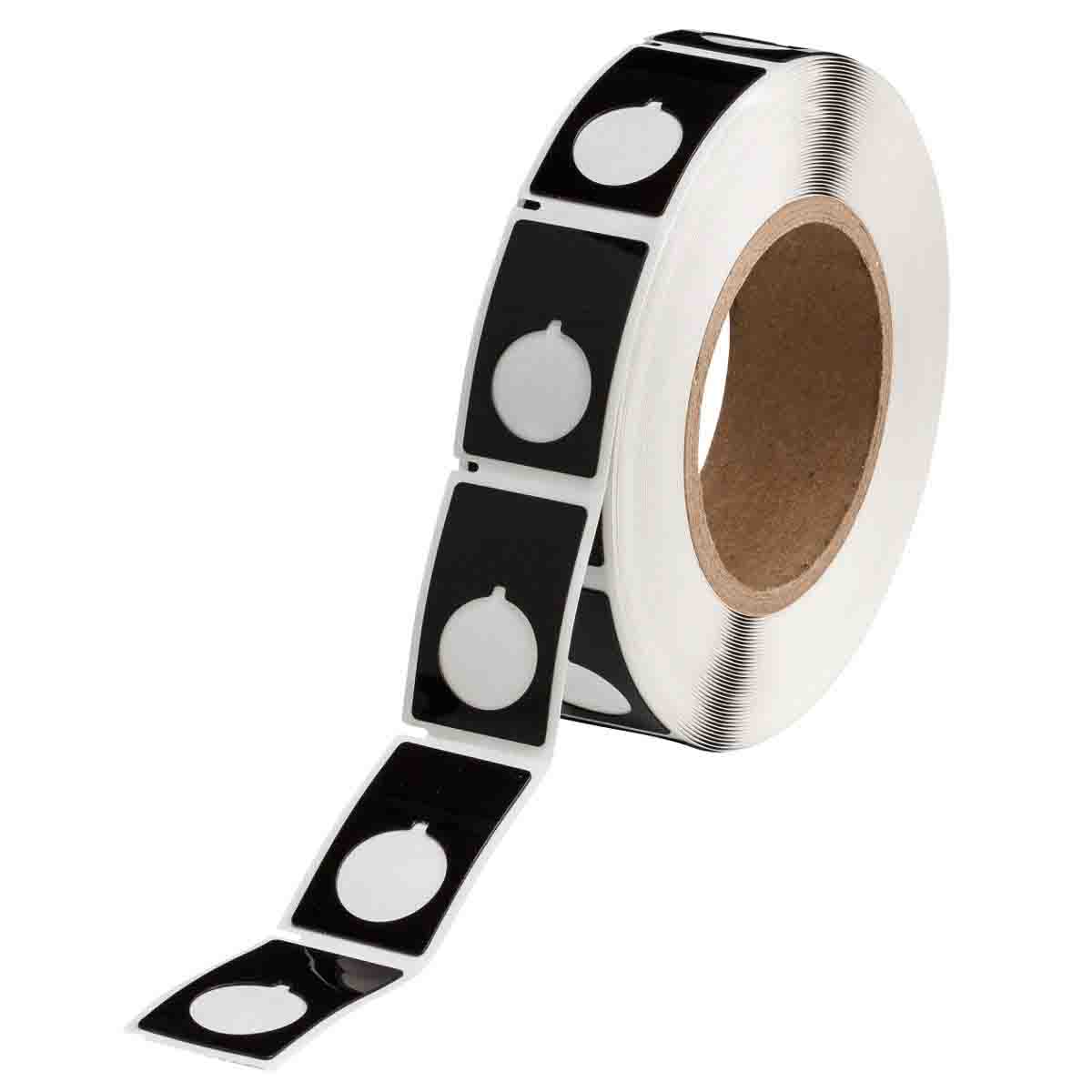 Raised Panel Labels, Circular Hole with Notch Push Button, for 3" Core Printers - 1.9" x 1.2", Black