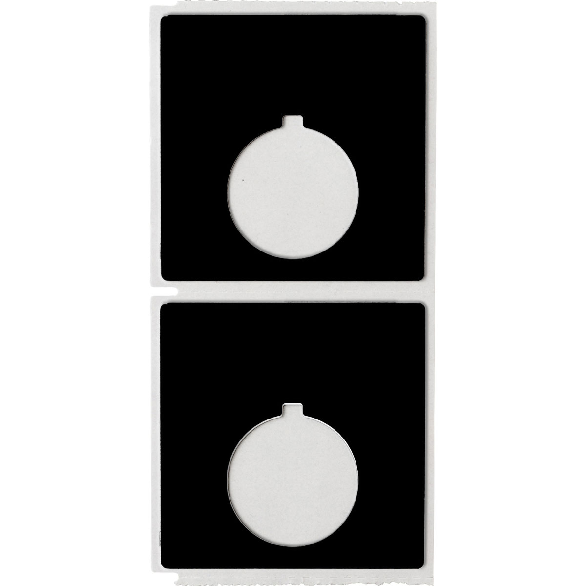 Raised Panel Labels, Circular Hole with Notch Push Button, for 3" Core Printers - 1.9" x 1.2", Black 3 Raised Panel Labels, Circular Hole with Notch Push Button, for 3" Core Printers - 1.9" x 1.2", Black