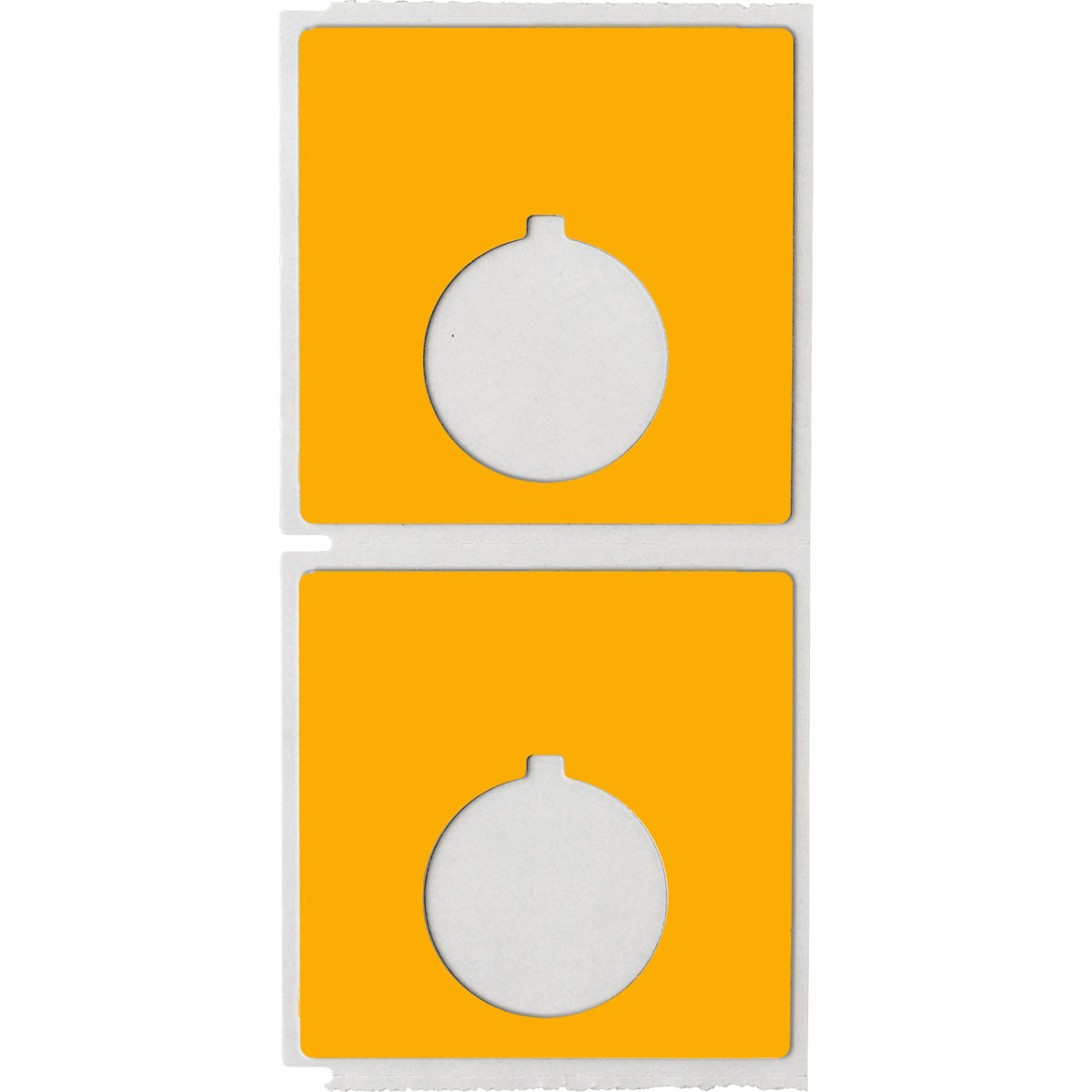 Raised Panel Labels, Circular Hole with Notch Push Button, for 3" Core Printers - 1.8" x 1.8", Yellow