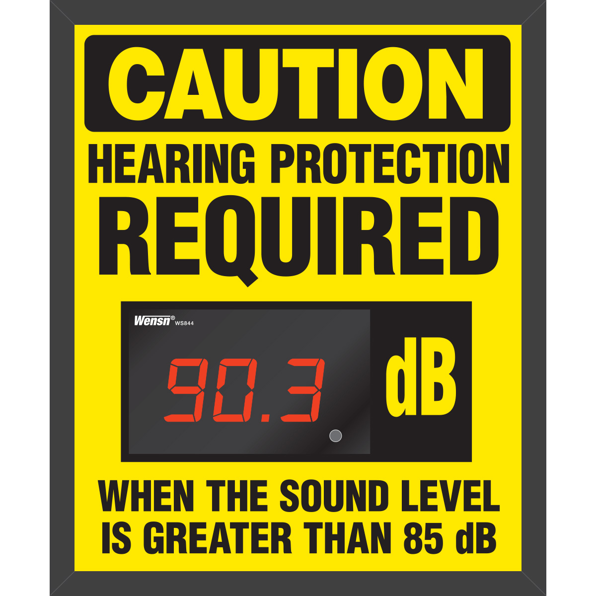 Decibel Status Sign - CAUTION HEARING PROTECTION REQUIRED WHEN THE SOUND LEVEL IS GREATER THAN 85 DB, Mounting Holes
