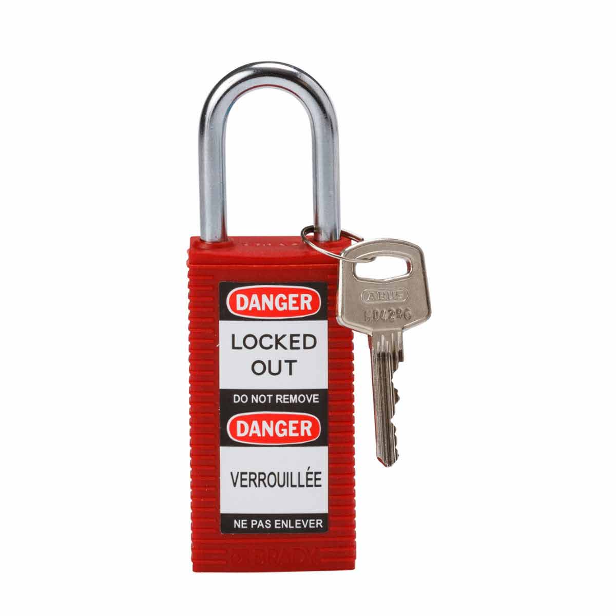 Brady Safety Lockout Padlocks - Long Body, Red, Nylon, Steel Shackle, Keyed Different