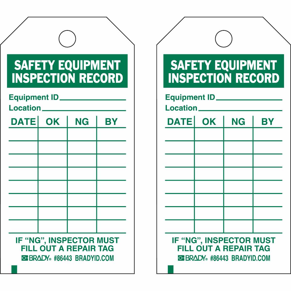 Safety Equipment Inspection Record Tags
