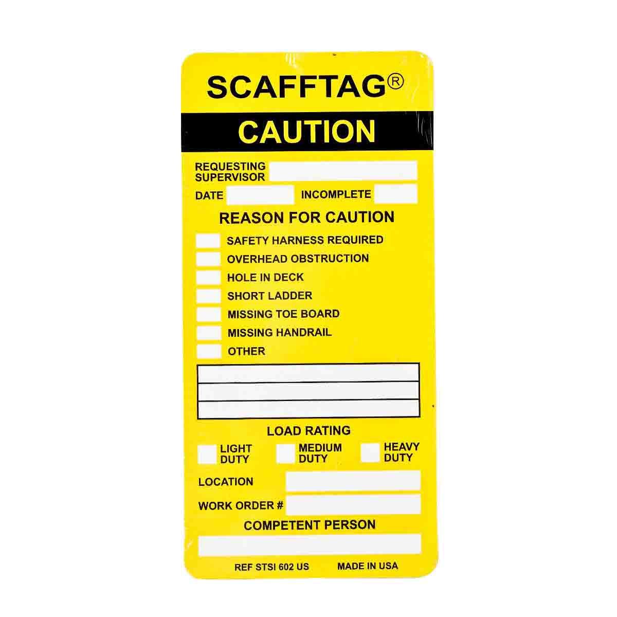 SCAFFTAG Inserts: SCAFFTAG CAUTION: REQUESTING SUPERVISOR: DATE: INCOMPLETE: REASON FOR CAUTI…