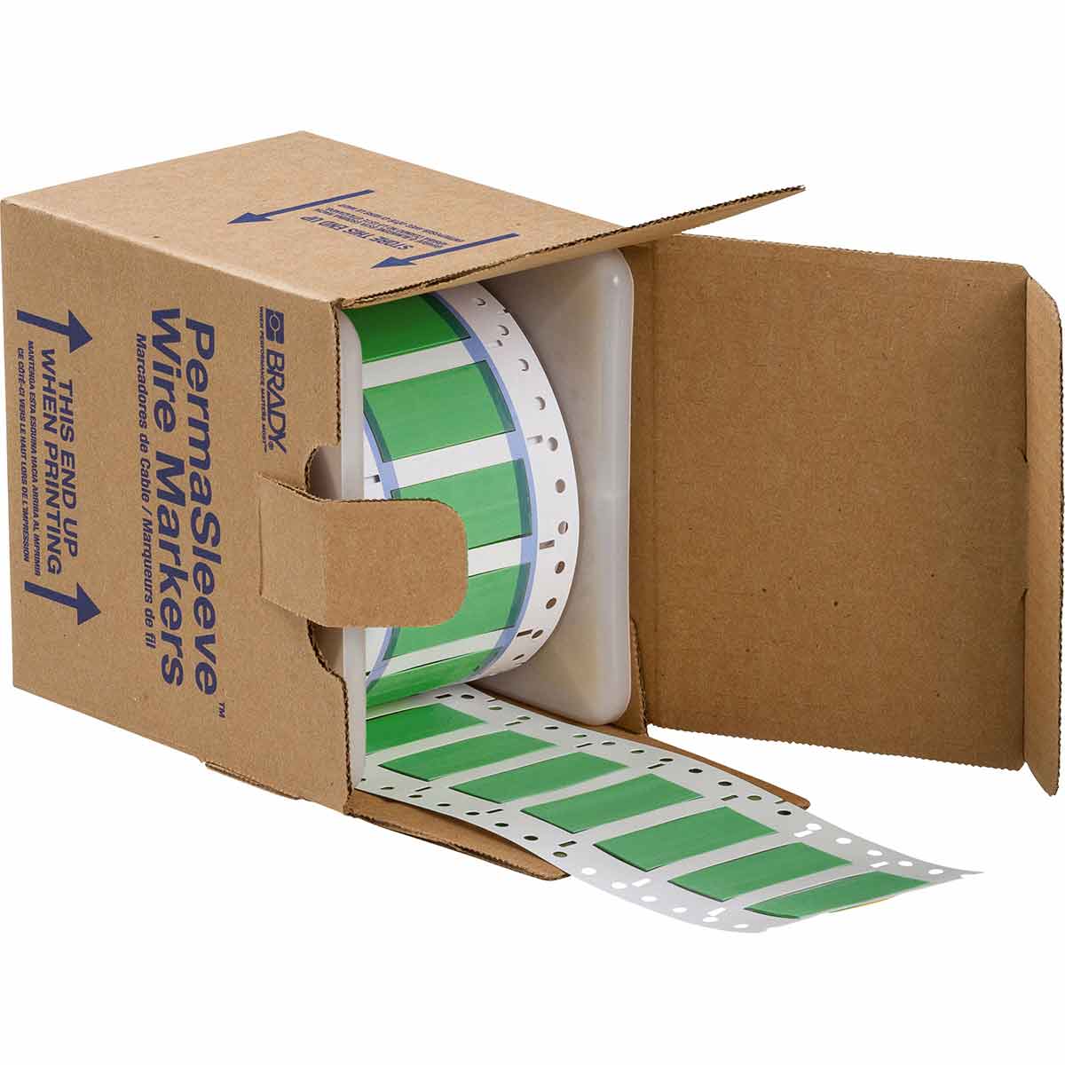 PermaSleeve Heat Shrink Wire and Cable Labels, 1/2" Dia, for 3" Core Printers - 2", Green, Double-Sided