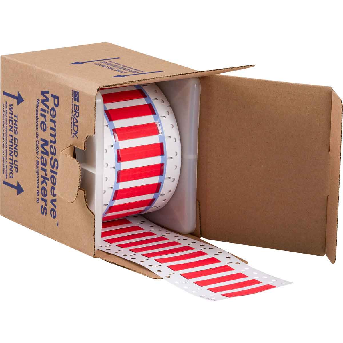 PermaSleeve Heat Shrink Wire and Cable Labels, 1/2" Dia, for 3" Core Printers - 1", Red, Double-Sided