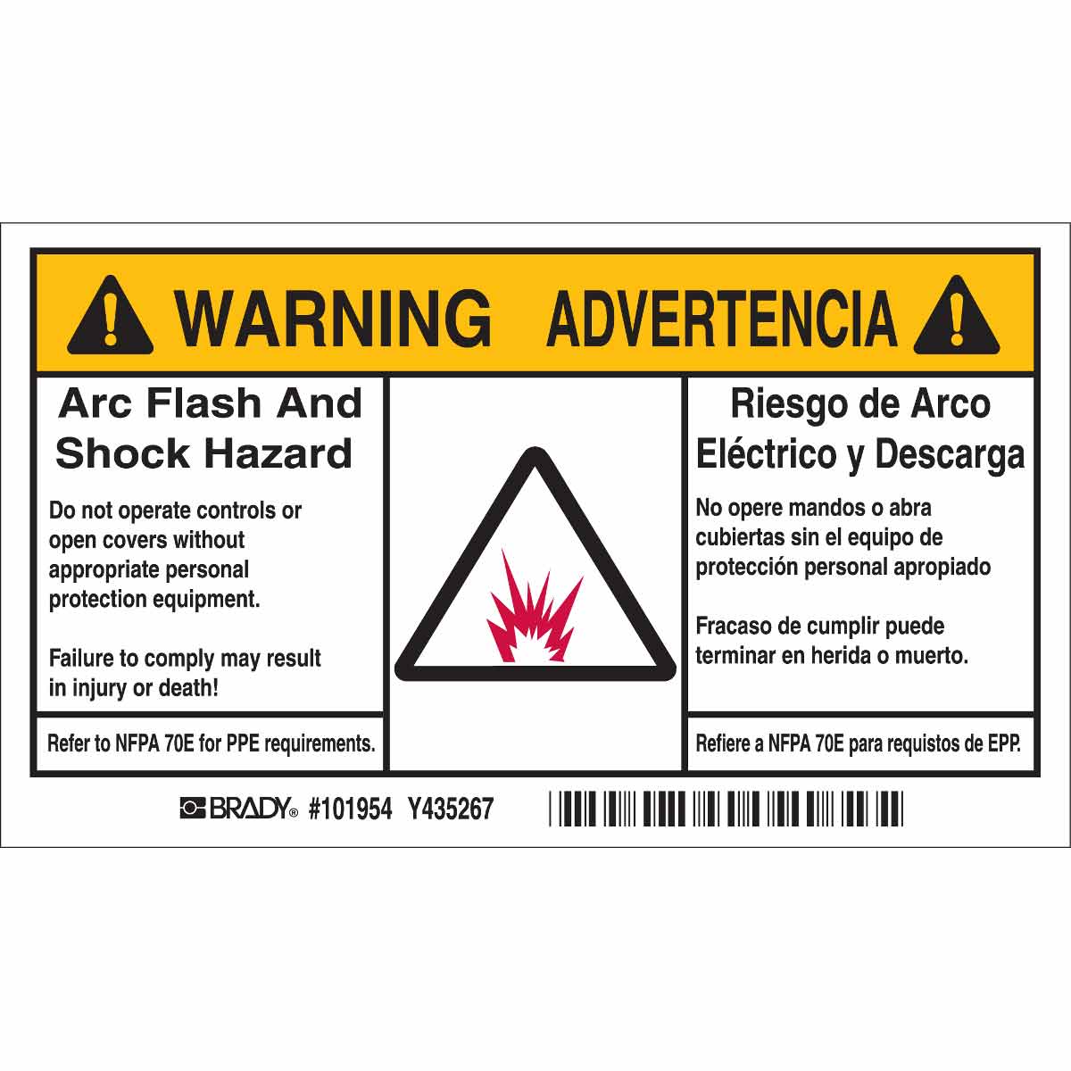 Bilingual WARNING Arc Flash And Shock Hazard Labels