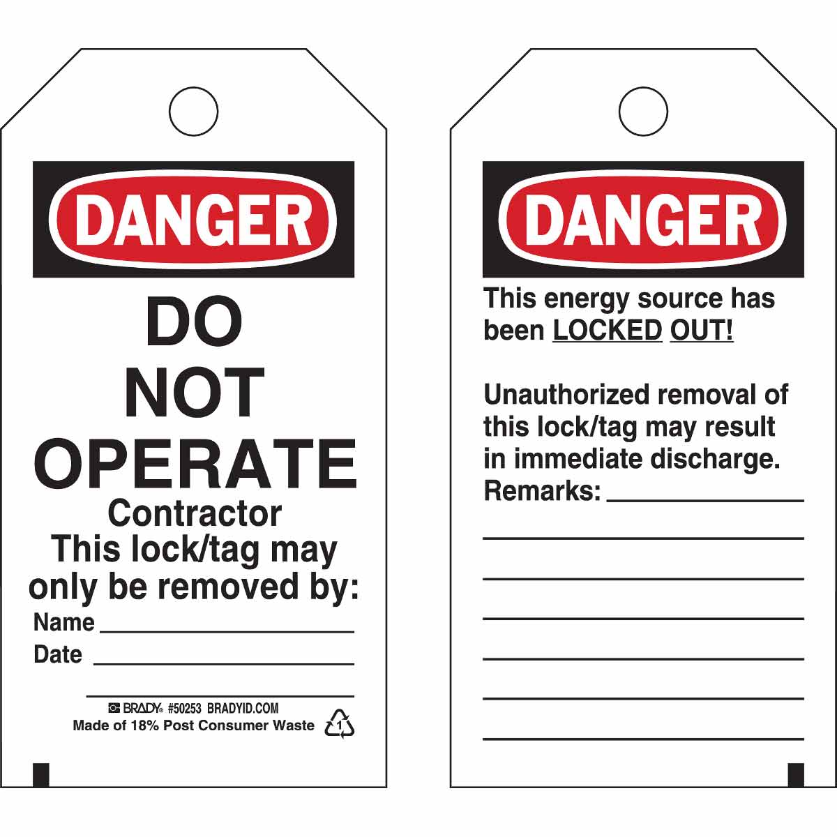 DANGER Locked Out Do Not Operate Contractor Lockout Tagout Tags