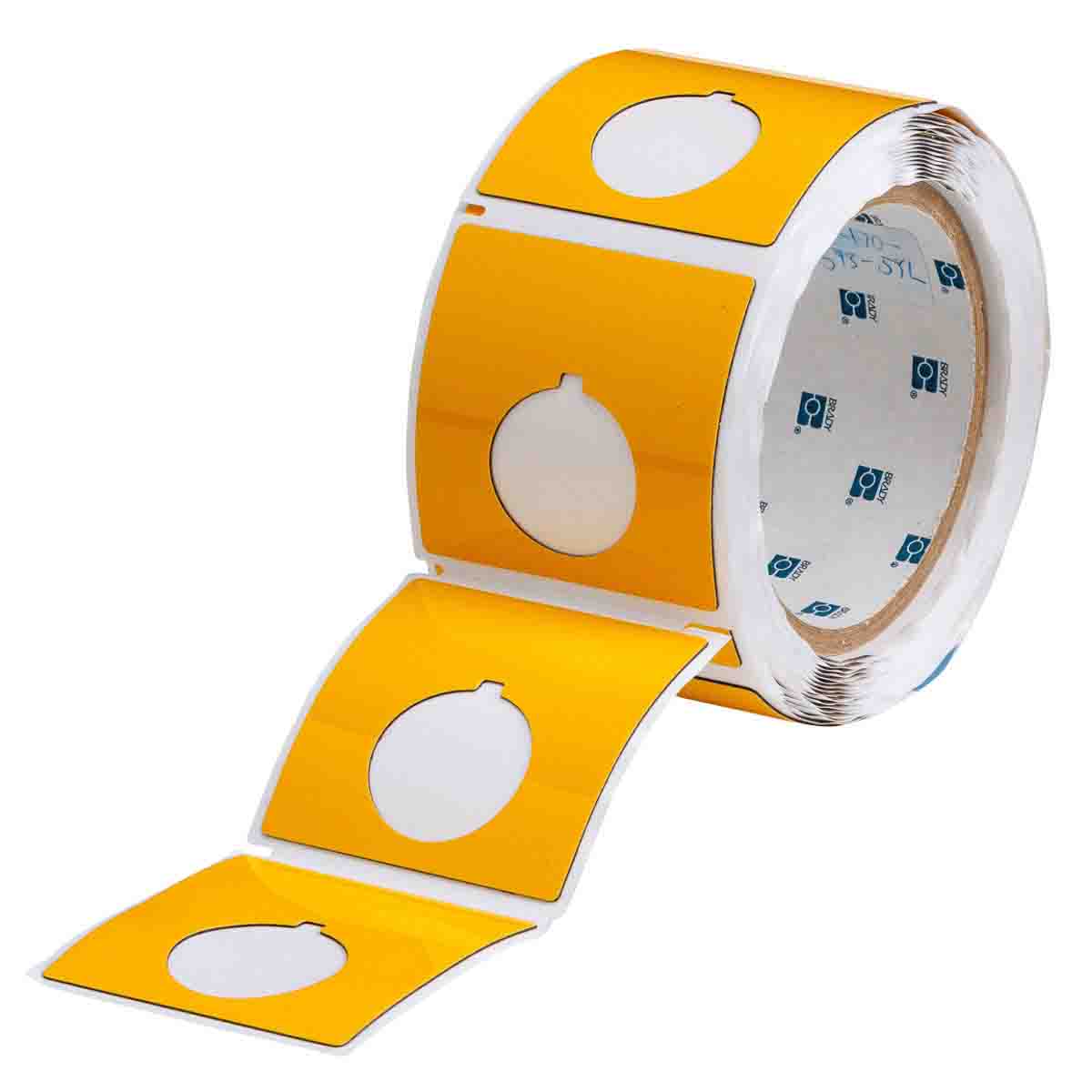 Raised Panel Labels, Circular Hole with Notch Push Button, for 3" Core Printers - 2.4" x 2.4", Yellow