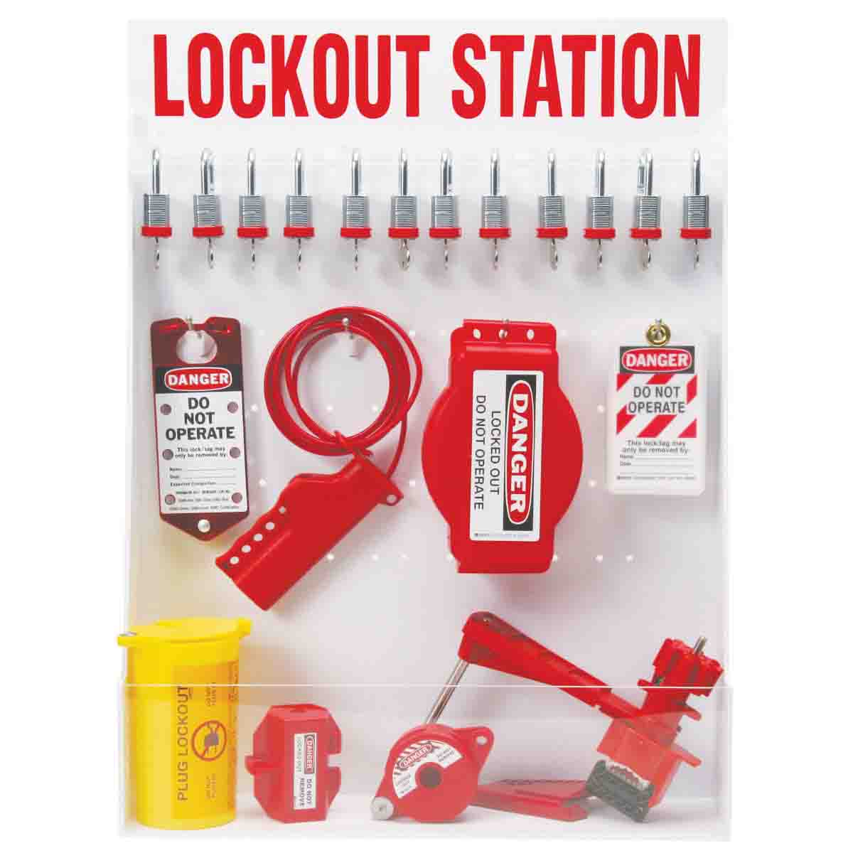 Large Lockout Station with Steel Padlocks