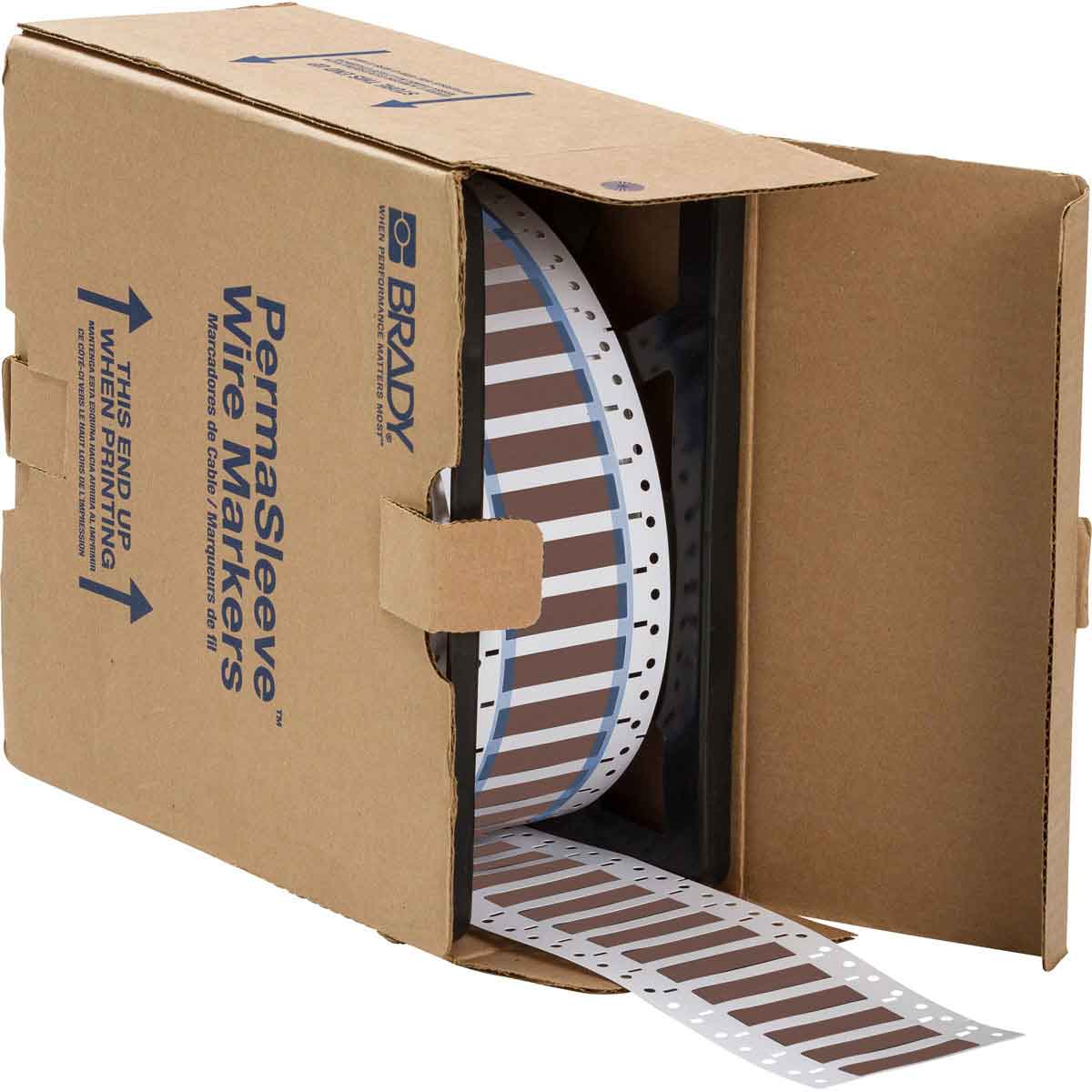 PermaSleeve Heat Shrink Wire and Cable Labels, 1/2" Dia, for 3" Core Printers - 1", Brown, Double-Sided