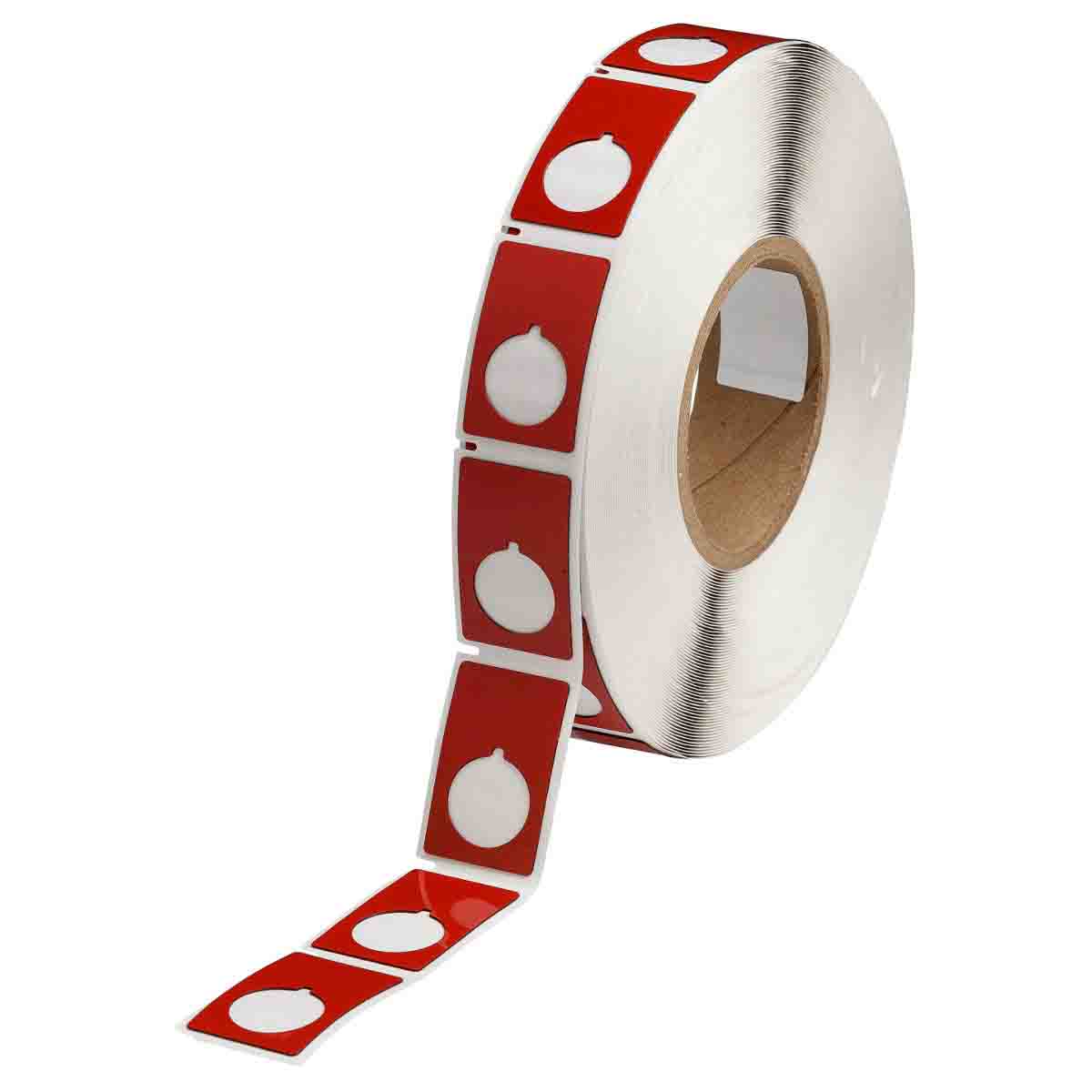 Raised Panel Labels, Circular Hole with Notch Push Button, for 3" Core Printers - 1.9" x 1.2", Red