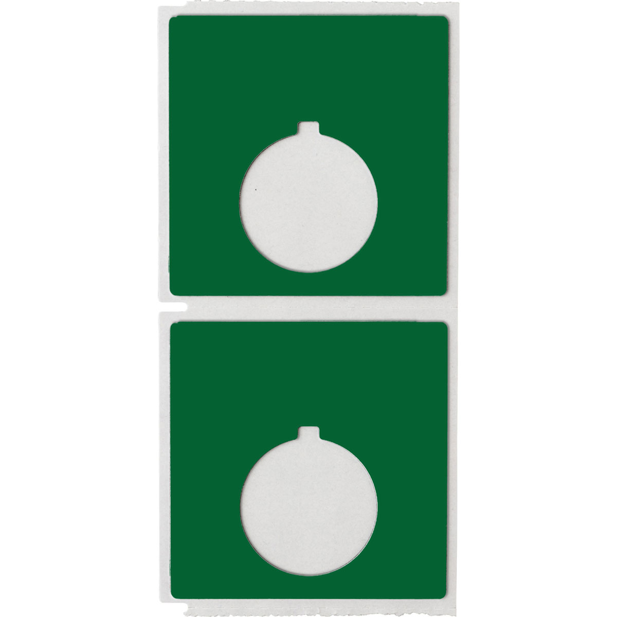 Raised Panel Labels, Circular Hole with Notch Push Button, for 3" Core Printers - 1.8" x 1.8", Green