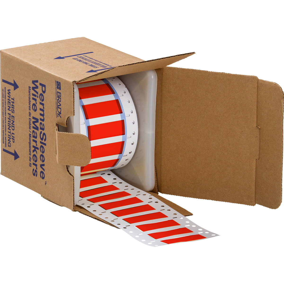 PermaSleeve Heat Shrink Wire and Cable Labels, 3/8" Dia, for 3" Core Printers - 2", Red, Double-Sided